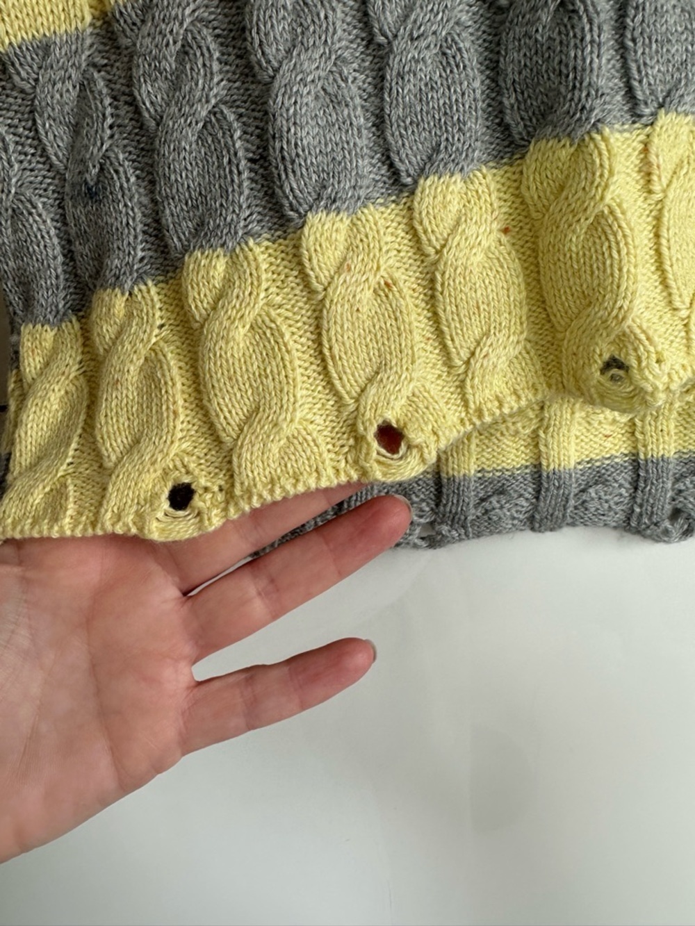 Pilcro Cable Knit Polo Sweater 90’s Inspired Gray Yellow Medium Cotton Wool - Picture 8 of 13
